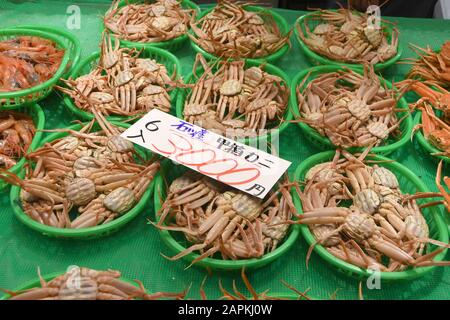 Kanazawa, Japan. Nov. 2018. Fisch steht am Mittwoch, 21. November 2018, auf dem Omicho-Hallenmarkt in Kanazawa, Japan zum Verkauf. Credit: Mark Hertzberg/ZUMA Wire/Alamy Live News Stockfoto