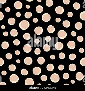 Malerisch pinke und cremefarbene Pinselstrich stylische Vektorpunkte im verstreuten Design. Nahtloses Muster auf schwarzem Hintergrund. Für Wellness-Verpackungen Stock Vektor