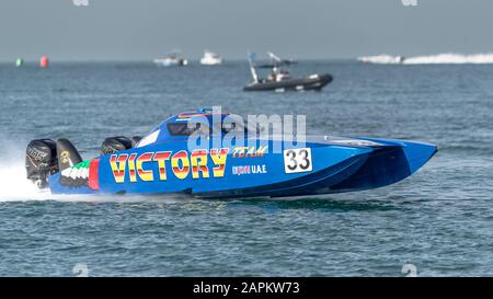 UIM 2019 Xcat-Weltmeisterschaft, Sunset Beach Dubai. Victory Team, Crew Salem AL Adidi, Eisa AL Au, Stockfoto