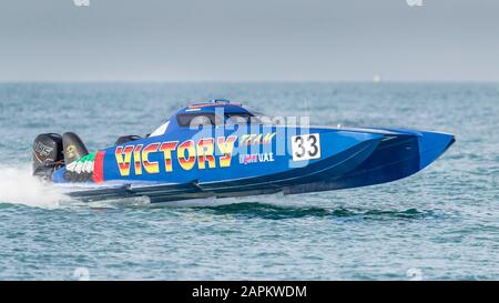 UIM 2019 Xcat-Weltmeisterschaft, Sunset Beach Dubai. Victory Team, Crew Salem AL Adidi, Eisa AL Au, Stockfoto