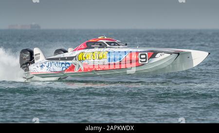 UIM 2019 Xcat-Weltmeisterschaft, Sunset Beach Dubai. New Star Racing, Crew Mikhail Kitaschew, Dmitrij Vandyschew, Stockfoto