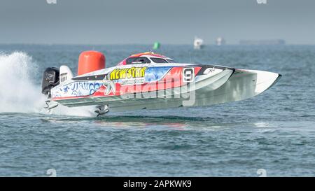 UIM 2019 Xcat-Weltmeisterschaft, Sunset Beach Dubai. New Star Racing, Crew Mikhail Kitaschew, Dmitrij Vandyschew, Stockfoto