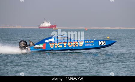 UIM 2019 Xcat-Weltmeisterschaft, Sunset Beach Dubai. Victory Team, Crew Salem AL Adidi, Eisa AL Au, Stockfoto