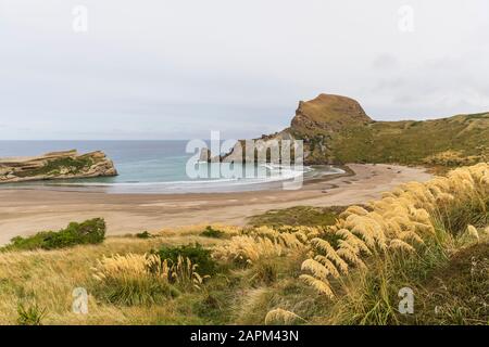 Neuseeland, Wellington Region, Castlepoint, Deliverance Cove und Castle Rock Stockfoto