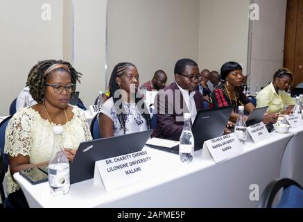 Gaborone, Botswana. Januar 2020. Geladene Gäste nehmen am 23. Januar 2020 an einem hochrangigen politischen Dialog über die Reform der Landpolitik und den sozialen wirtschaftlichen Wandel in Gaborone, der Hauptstadt Botswanas, Teil. Die UN-Wirtschaftskommission für Afrika (UNECA) hat hier am Donnerstag einen hochrangigen politischen Dialog über Bodenreform und soziale wirtschaftliche Transformation geführt. Credit: Tshekiso Tebalo/Xinhua/Alamy Live News Stockfoto