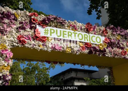 #Puertorico hashtag, San Juan, Puerto Rico. Möglicher "elfie"-Hintergrund im Alten San Juan in der Nähe des Kreuzfahrthafens. Stockfoto