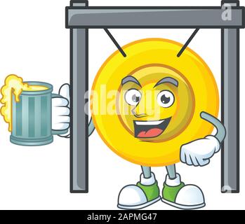 Fröhliches chinesisches Gong Maskottchen Design mit einem großen Glas Stock Vektor