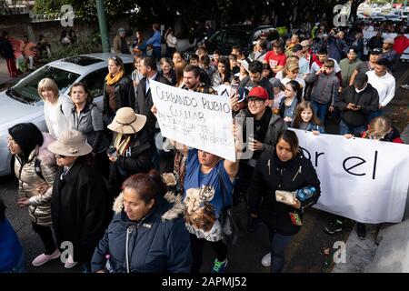 Cuernavaca, Mexiko. Januar 2020. Demonstranten halten Schilder während eines friedensmarsches ab.Hunderte Menschen nahmen während des Friedensmarsches von Cuernavaca entlang der Straße nach Mexiko-Stadt Teil. Unter den Protestlern waren mehrere Mitglieder der Familie LeBaron, die für die vermissten 43 Studenten marschierten und andere, die auf Frieden in Mexiko hofften. Credit: Sopa Images Limited/Alamy Live News Stockfoto