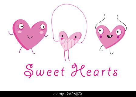 Rosafarbener Vektor fröhliche Herzen auf weißem Hintergrund. Für den Urlaub aller Liebenden. Stock Vektor