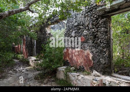 Alte Überreste der Exhacienda Real de Salinas, wo sie Salz herstellen. Bei Celestun im Bundesstaat Yucatan, Mexiko Stockfoto