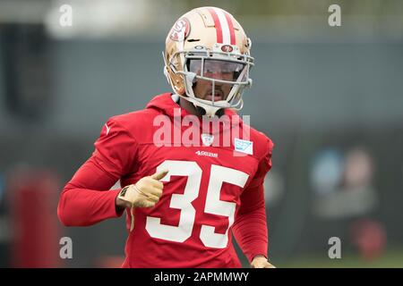 Santa Clara, Kalifornien, USA. Januar 2020. San Francisco 49ers defensiver Back Dontae Johnson (35) während der Übung in Vorbereitung des Super Bowl LIV im SAP Performance Center, Freitag, 23. Januar 2020, in Santa Clara, Kalifornien. (Foto von IOS/ESPA-Images) Credit: European Sports Photographic Agency/Alamy Live News Stockfoto