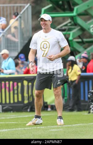 Kississimee, Florida, USA. Januar 2020. Quarterback Drew Brees von den New Orleans Heiligen (9) während der NFC Praxis, Donnerstag, 23. Januar 2020, in Kissimmee, Florida. (Foto von IOS/ESPA-Images) Credit: European Sports Photographic Agency/Alamy Live News Stockfoto