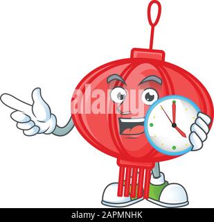 Cartoon-Charakter Stil chinesisch lampion mit Uhr Stock Vektor