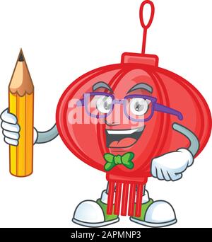 Ein Bild des chinesischen lampioncharakters, das Bleistift hält Stock Vektor