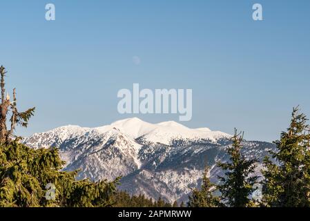 Blick auf die Hügel Maly Krivan und Suchy in Krivanska Mala Fatra vom Wanderweg zwischen Mincol und Strecko in den Bergen Lucanska Mala Fatra in der Slowakei Stockfoto