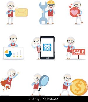 Setzen Sie den Charakter eines coolen Opa, der eine Brille trägt. Stock Vektor