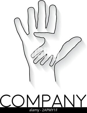 Vektorzeichen abstrakt zwei Hände, Hilfe und Solidarität, in linearem Stil Stock Vektor