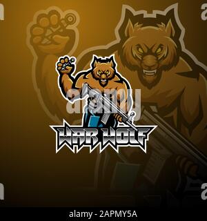 Design mit dem Logo des "war Wolf esport Mascot" Stock Vektor