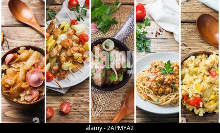 Collage aus verschiedenen Bildern von schmackhaften und gesunden Lebensmitteln Stockfoto