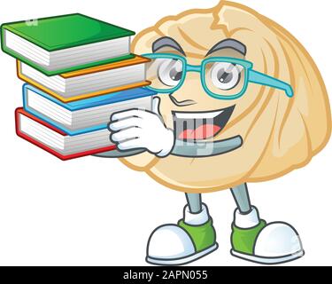 Cooler und cleverer Maskottchen-Cartoon mit Buch Stock Vektor