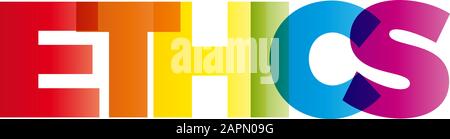 Das Wort Ethik. Vektorbanner mit dem Text, der Regenbogen farbig ist. Stock Vektor