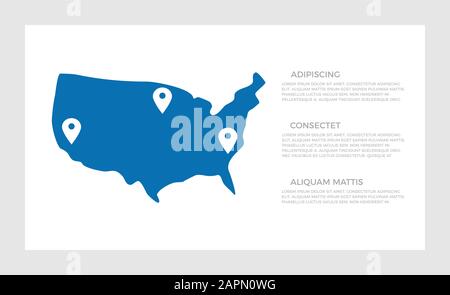 In einem Satz dunkelblauer USA werden Elemente für Infografik-Präsentationsfolien angezeigt. Stock Vektor