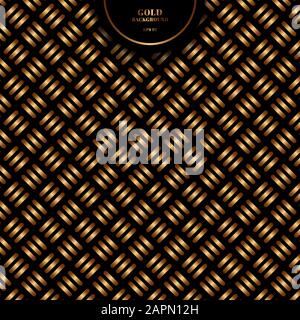 Abstraktes goldenes geometrisches Kreuzmuster, markante Linie auf schwarzem Hintergrund und Textur. Luxuriöser Stil. Vektorgrafiken Stock Vektor
