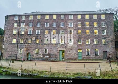 Cromford Cotton Spinnering Water Powered Mills, Sir Richard Arkwright's erster Mühlenkomplex, Geburtsstätte des Fabriksystems, und ein UNESCO World Heritag Stockfoto