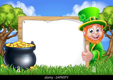 St Patricks Day Leprechaun Unterzeichnen Cartoon Szene Stock Vektor