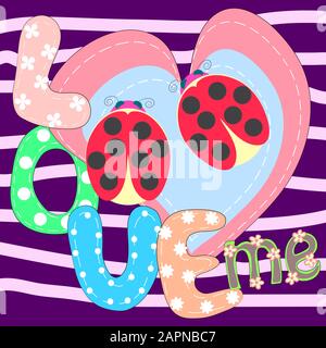 Marienkörfer lieben Kartenvektorillustration. Stock Vektor