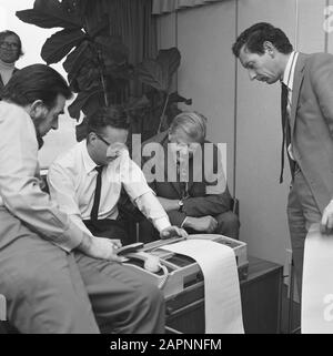 [Fax] von Texas Instruments] Anmerkung: Betrifft wahrscheinlich das elektronische Datenterminal Silent 700 Modell 725 Datum: 1973 Standort: Arnhem, Gelderland Schlüsselwörter: Computer, Männer Stockfoto