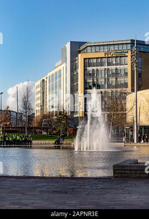 Bradford, Großbritannien - 15. JANUAR 2020: Centenary Square in Bradford, West Yorkshire Stockfoto