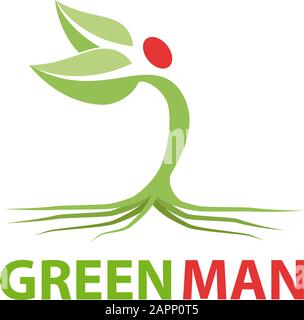 Vektorzeichen grüner Mann. Konzept von Umwelt, Wachstum und Entwicklung Stock Vektor