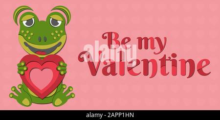 Eine Vektor-Zeichnung eines süßen Papiers am Valentinstag, das ein rotes Herz in den Pfoten hält. Enthält die Beschriftung "Be my valentine" (Beschriftung). Stock Vektor