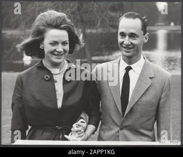 Serie 018-0934 t/m 018-0936 erste Porträts Irene und Carel-Hugo nach ihrem Engagement Datum: 9. Februar 1964 Ort: Soestdijk, Utrechter Schlüsselwörter: Königshaus, Porträts, Prinzen, Prinzessinnen, Engagements persönlicher Name: Carlos Hugo, Prinz, Irene, Prinzessin Stockfoto