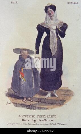 TRAJES CIVILES MILITARES Y RELIGIOSOS DE MEXICO - 1880-187 - DAMA ELEGANTE DE MEXICO - LITOGRAFIA SIGLO XIX Autor: Claudio LINATI. ORT: MUSEO DE AMERICA-COLLECION. MADRID. SPANIEN. Stockfoto