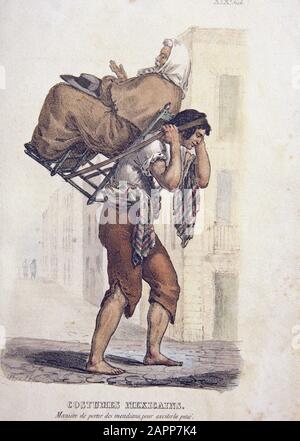 TRAJES CIVILES, MILITARES Y RELIGIOSOS DE MEXICO - 1880-187 - PORTEADOR MEXICANO - LITOGRAFIA SIGLO XIX Autor: Claudio LINATI. ORT: MUSEO DE AMERICA-COLLECION. MADRID. SPANIEN. Stockfoto