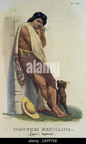 TRAJES CIVILES, MILITARES Y RELIGIOSOS DE MEXICO - 1880-187 - VAGABUNDO MEXICANO - LITOGRAFIA SIGLO XIX Autor: Claudio LINATI. ORT: MUSEO DE AMERICA-COLLECION. MADRID. SPANIEN. Stockfoto