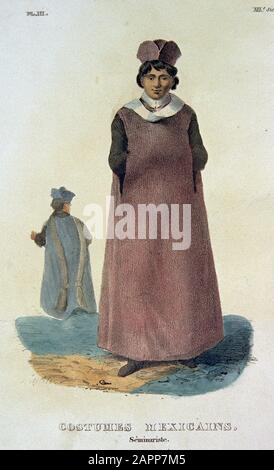 TRAJES CIVILES, MILITARES Y RELIGIOSOS DE MEXICO - 1880-187 - SEMINARISTA MEXICANO - LITOGRAFIA SIGLO XIX Autor: Claudio LINATI. ORT: MUSEO DE AMERICA-COLLECION. MADRID. SPANIEN. Stockfoto