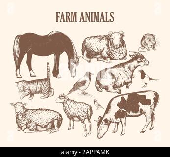 Nutztiere skizzieren Handzeichnung. Stock Vektor