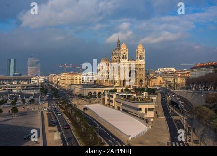 Kathedrale von Marseille, Kathedrale Sainte-Marie-Majeure de Marseille, eine der größten Kathedrale in Frankreich, katholische Kirche im Stil der Römer im Stil der Römer, Loca Stockfoto