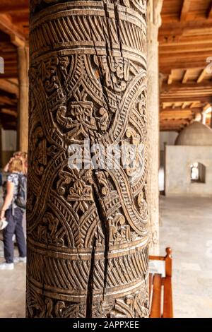 Geschnitzte Säule in der Juma-Moschee, Khiva, Usbekistan Stockfoto