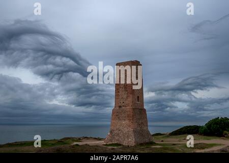 Alten Wachturm genannt torreladrones am Strand von Cabopino, Marbella Stockfoto