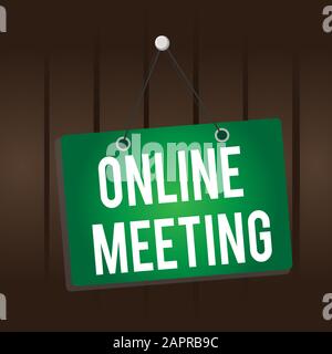 Hinweis zum Online-Meeting. Geschäftskonzept für eine Besprechung, die über ein elektronisches Medium erfolgt Memo Reminder Leere Tafel an der Rückseite angebracht Stockfoto