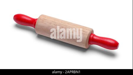 Kleiner Rollstift aus Holz Isoliert auf weißem Hintergrund. Stockfoto