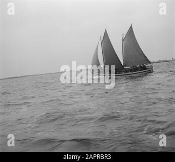 Segelwettbewerb bei Loosdrecht Datum: 7. September 1950 Ort: Loosdrecht Schlagwörter: Segelspiele Stockfoto