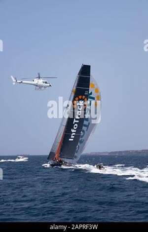 Sydney Hobart Yacht Race 2019. Infotrack Supermaxi Yacht zu Beginn des Rennens verlassen die Köpfe auf den Hafen von Sydney. Rolex Sydney Hobart. Stockfoto