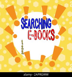 Konzeptionelles Handschreiben, das die Suche nach E-Books zeigt. Konzept bedeutet, auf der Suche nach einer elektronischen Form von Bildungsmaterial Asymmetrisch ungleichmäßig geformtes p Stockfoto