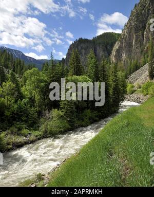 Fahren Sie entlang des Crystal River in Colorado Stockfoto