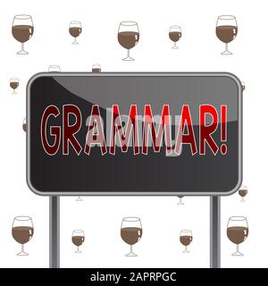 Textzeichen mit Grammatikzeichen. Business Photo Text vollständige Systemstruktur Sprachsyntax und Morphology Board Masse metallische Stange leere Platte Plank colo Stockfoto